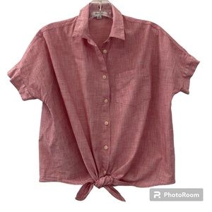 Madewell Short Sleeve Red & White Button Up Tie Front Top Size XS